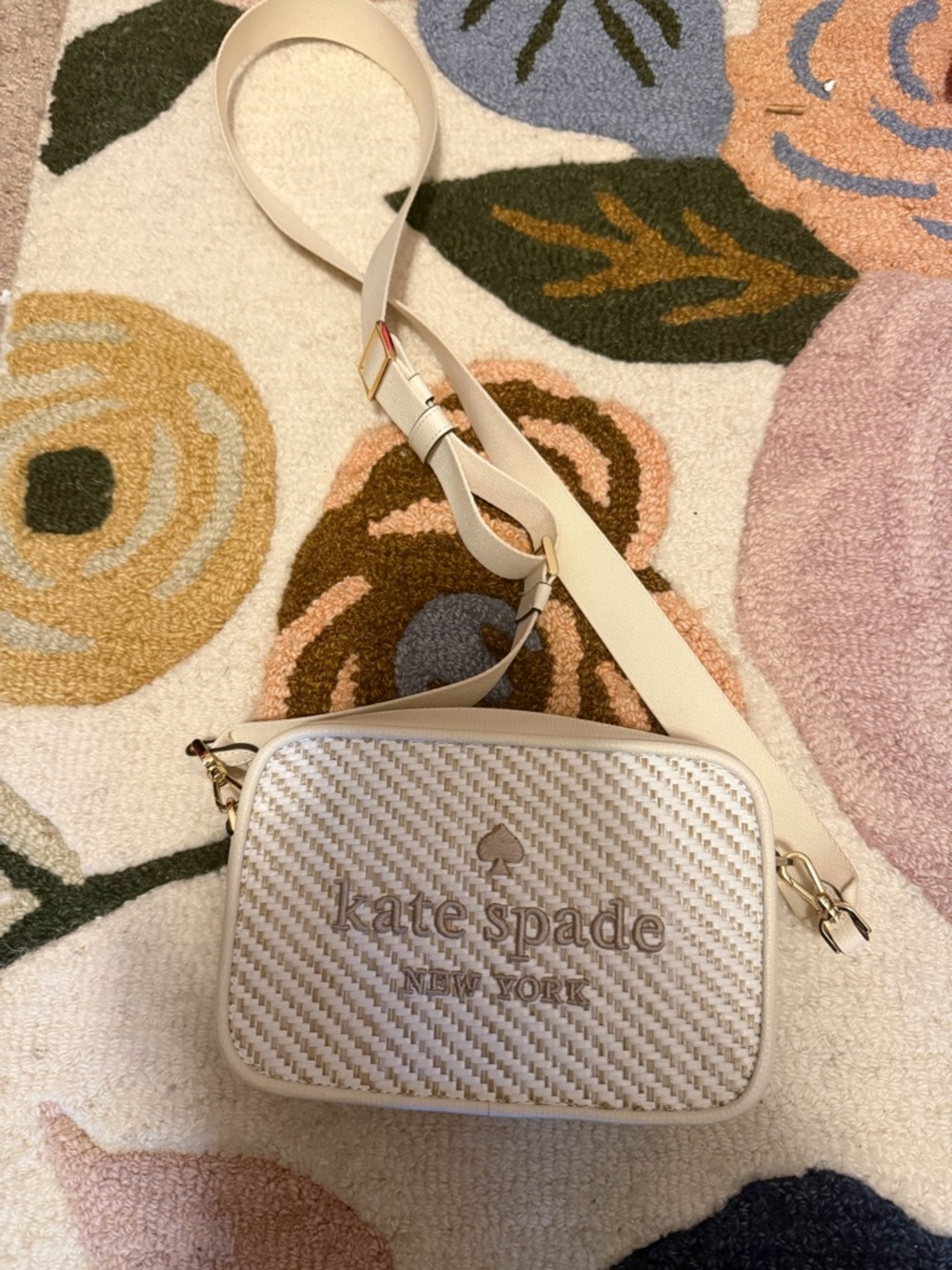 kate spade Cream Woven-Front Crossbody Bag, Perfect for spring and summer